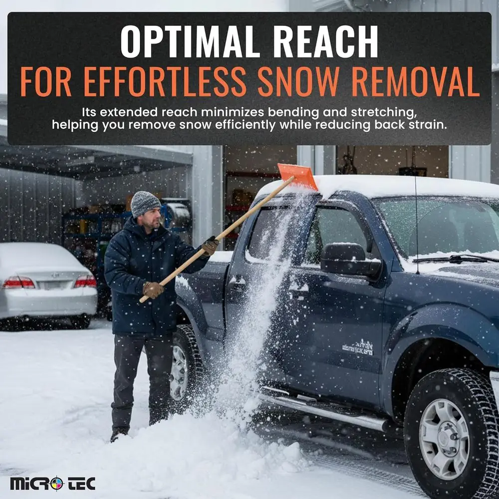 Snow Rake | 48 Wooden Handle with Vinyl Coating | Freeze-Resistant for Car Dealerships - Thumbnail 6