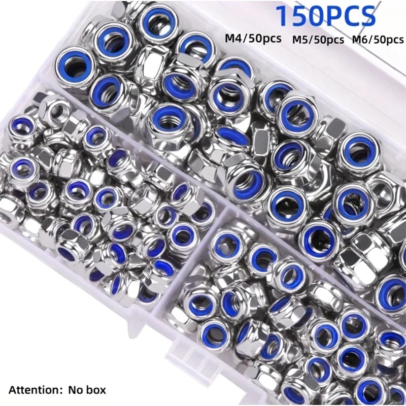Anti-Vibration Lock Nuts | M3-M8 Full-Thread Hex Set | 210-Piece Industrial Fastener Kit - Thumbnail 3