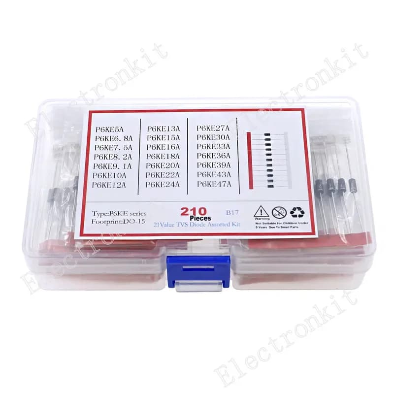 TVS Diode Assortment Kit | 21 Values, 210 Pieces | P6KE Series for Circuit Protection - Thumbnail 2