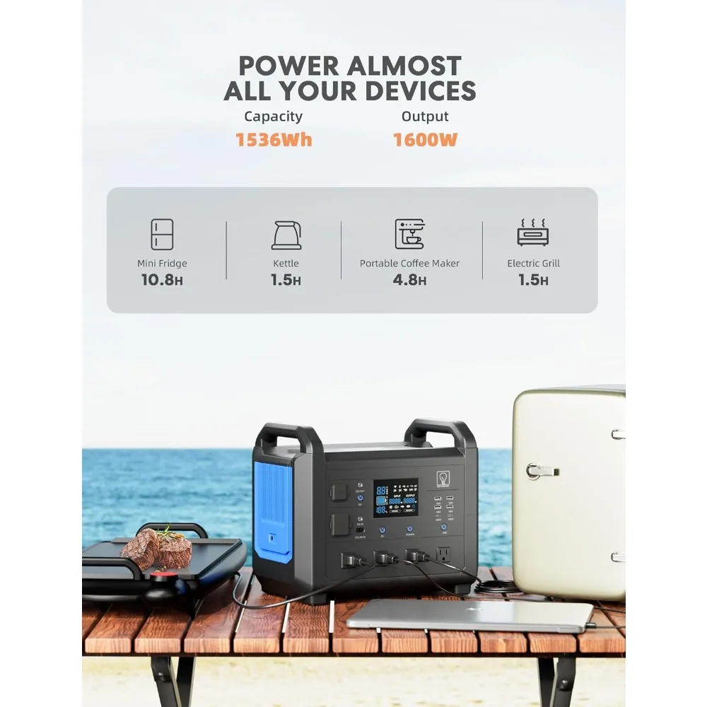 1600W Portable Power Station | 1536Wh LiFePO4 Solar Generator | Fast Charging Backup Battery - Thumbnail 3