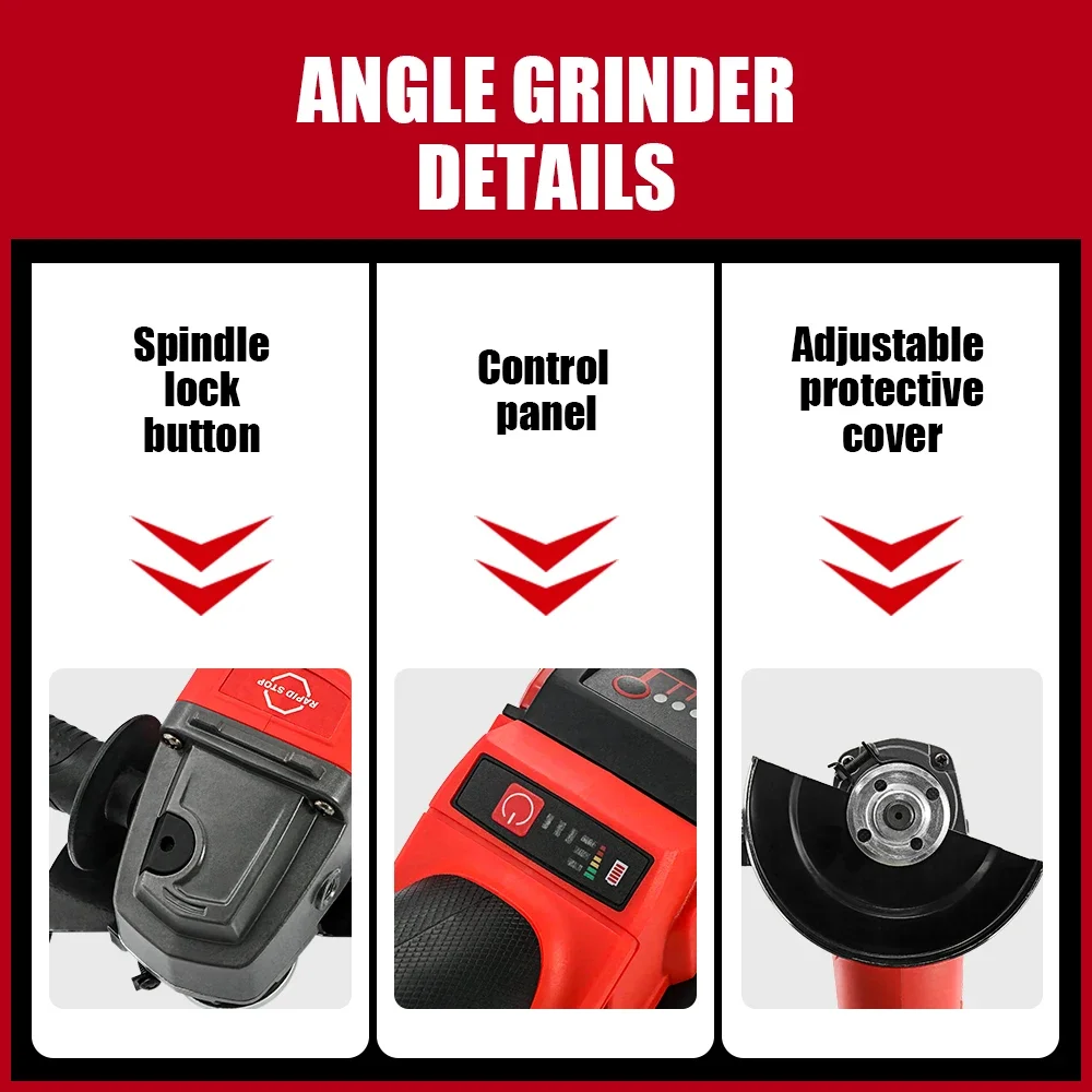Angle Grinder | 125mm Braking Brushless Motor | 3 Variable Speed Gears - Thumbnail 3
