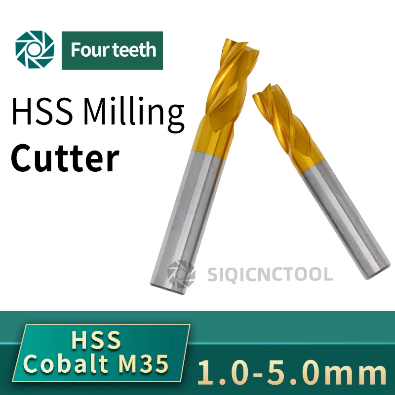 4-Flute End Mill Set | M35 HSS with Titanium Coating | 1.5-12mm for Metal & Wood CNC - Thumbnail 5