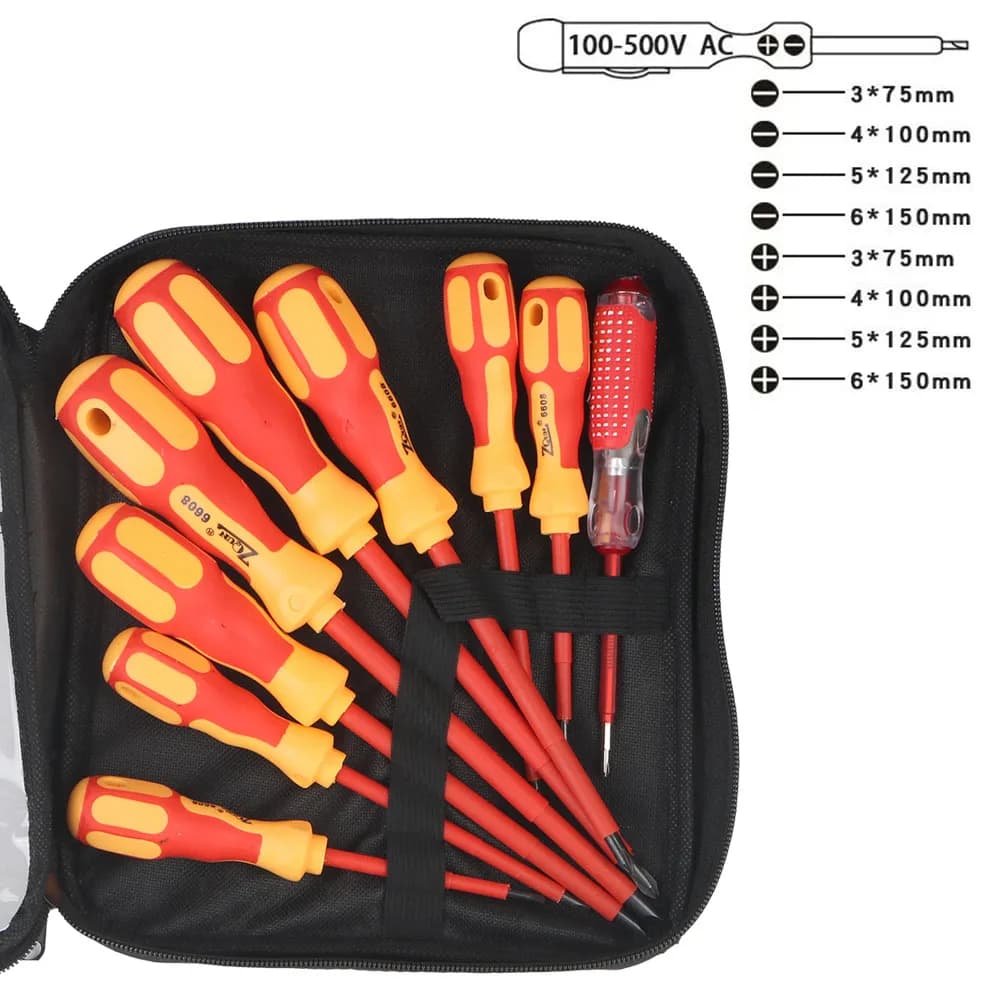 Insulated Screwdriver Set | Magnetic Bit Driver with Phillips & Slotted Bits for Electricians - Thumbnail 2