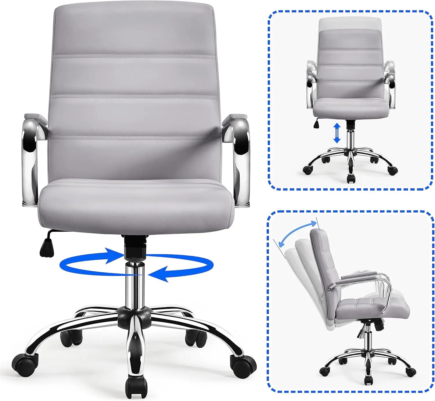 Adjustable Office Chair | PU Leather with Height Control & Armrests | Swivel Desk Chair - Thumbnail 6