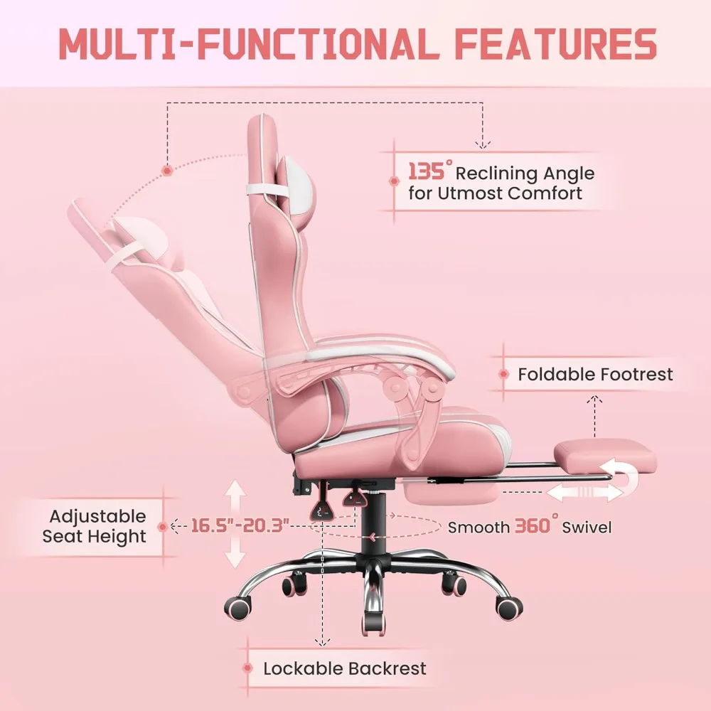 Game Chair with Massage | Ergonomic Computer Chair | Adjustable Height & Footrest Support - Thumbnail 6