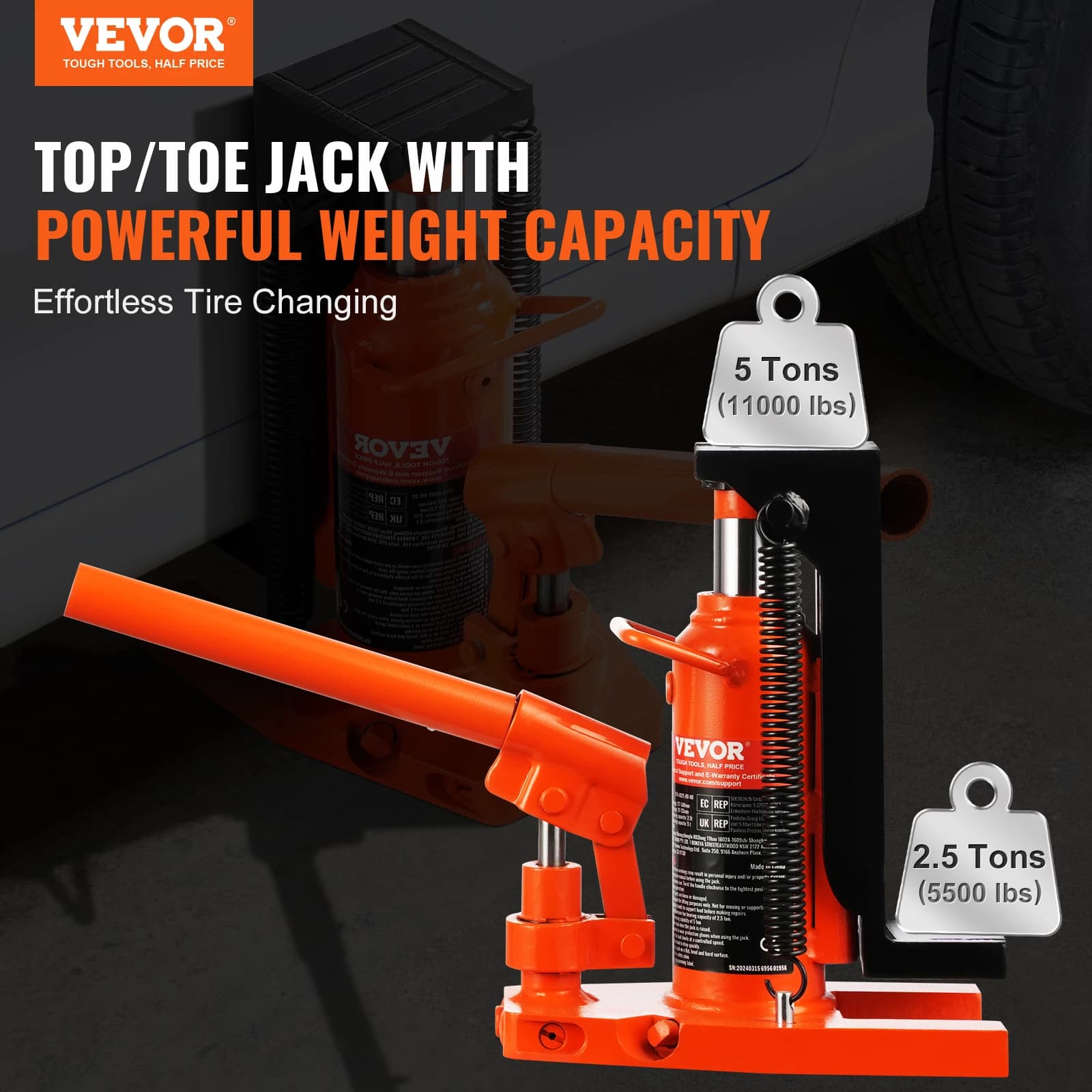 SucceBuy Hydraulic Toe Jack 2.5 Ton On Toe Toe Jack Lift 5 Ton Top Lift Capacity Machine Jack 0.8-5.3 in Toe Height 8.9-13.4 Top - Thumbnail 2