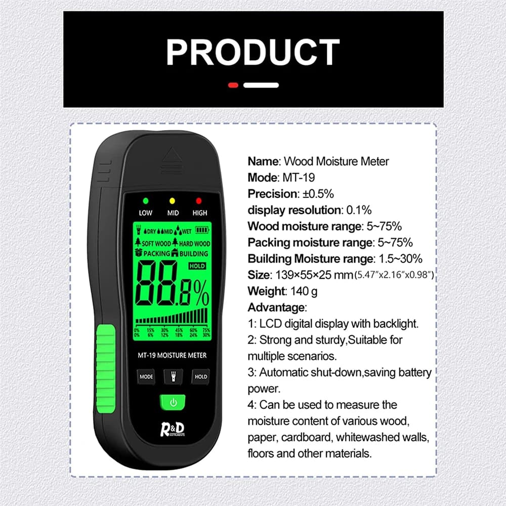 Humidity Meter: Wood Moisture & Wall Hygrometer for Timber & Building Materials - Thumbnail 3