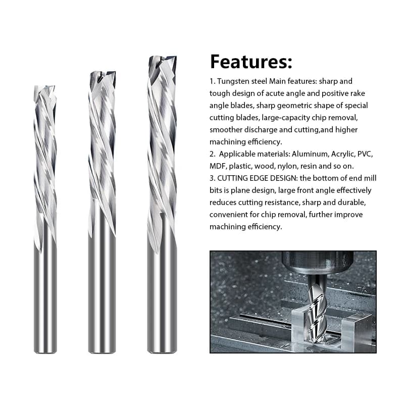3 Flute Carbide End Mill | For Aluminum & Plastic CNC Cutting | 3.175mm Tungsten Milling Tool - Thumbnail 5