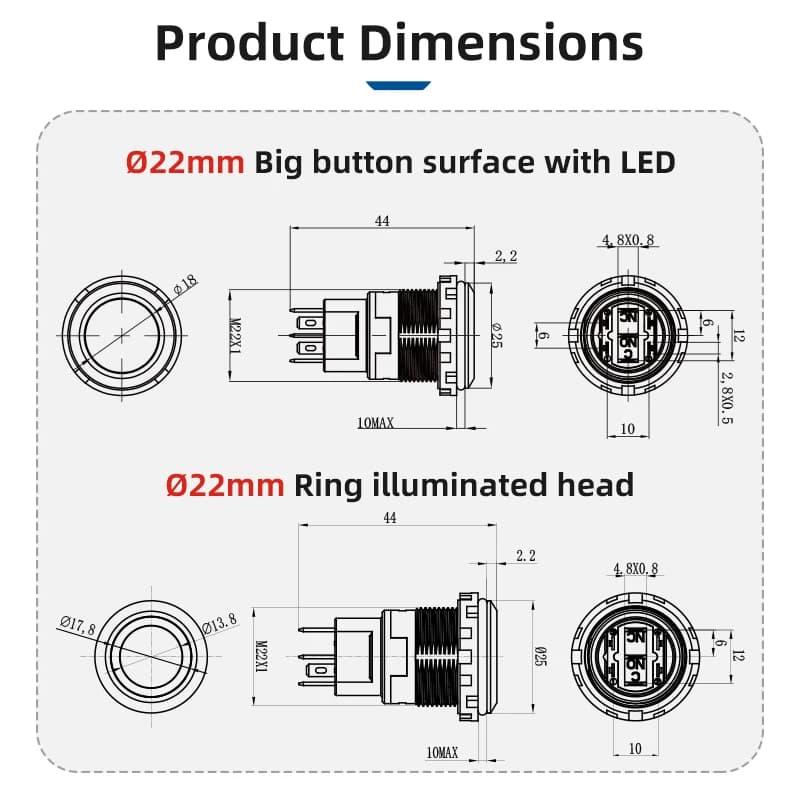 new product 10a high current illumainted 6v 48v plastic push switch latching ip67 button 1no1nc - Thumbnail 4