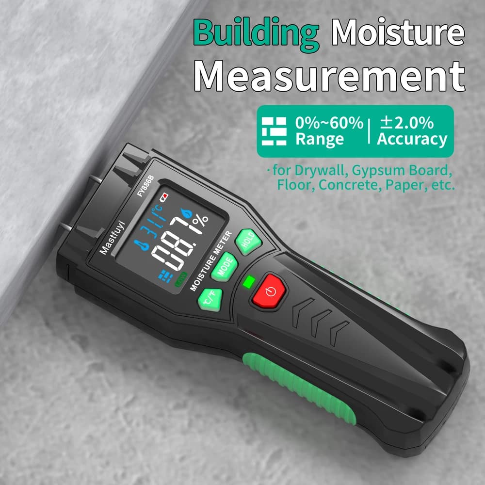 Moisture Meter for Wood & Building Materials | 0-60% Range with LED Alert | Pinless Detector for Drywall, Concrete, Lumber - Thumbnail 3
