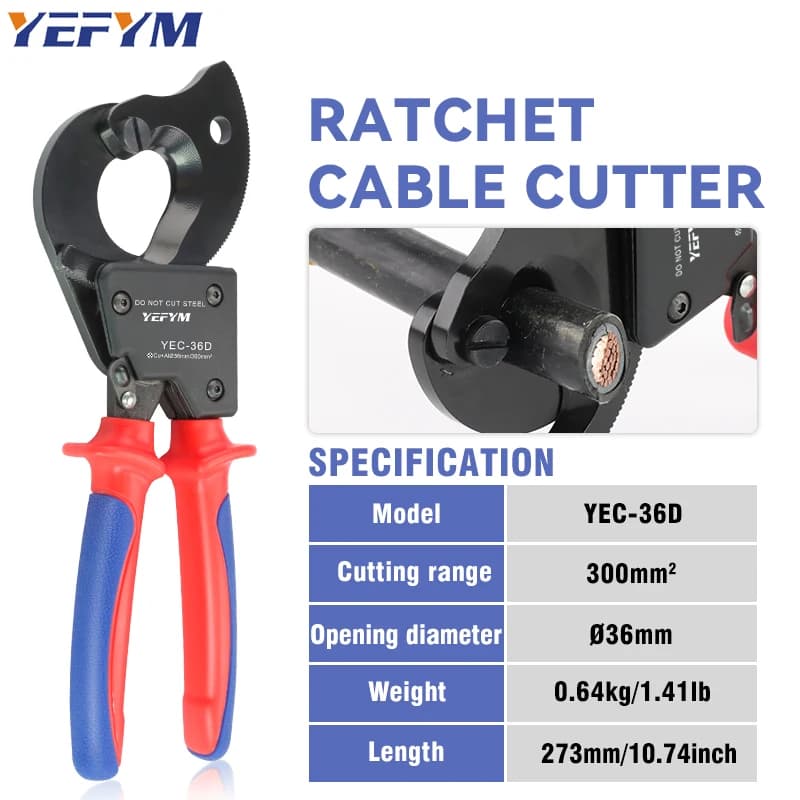 Heavy-Duty Ratcheting Cable Cutter | 240mm² Capacity for Copper & Aluminum Wires - Thumbnail 3