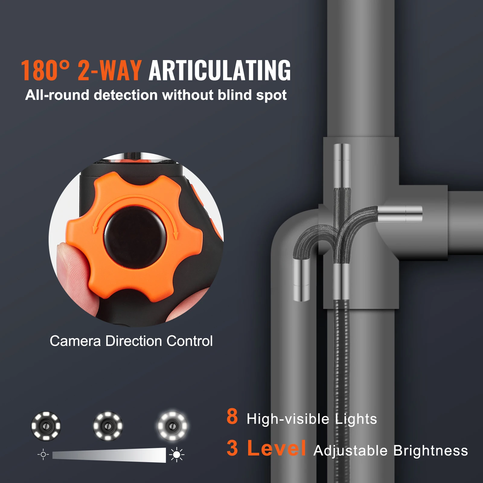 Articulating Borescope Camera | Two-Way 6.4mm Lens | 5-inch Inspection Endoscope - Thumbnail 2