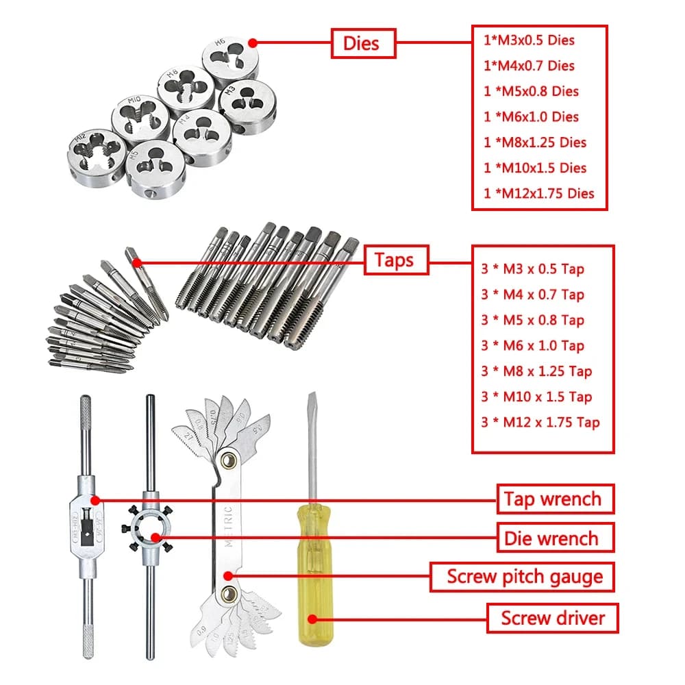 32-Piece HSS Tap and Die Set | M3-M12 Metric Threading Tools | Precision Machinist Kit - Thumbnail 6