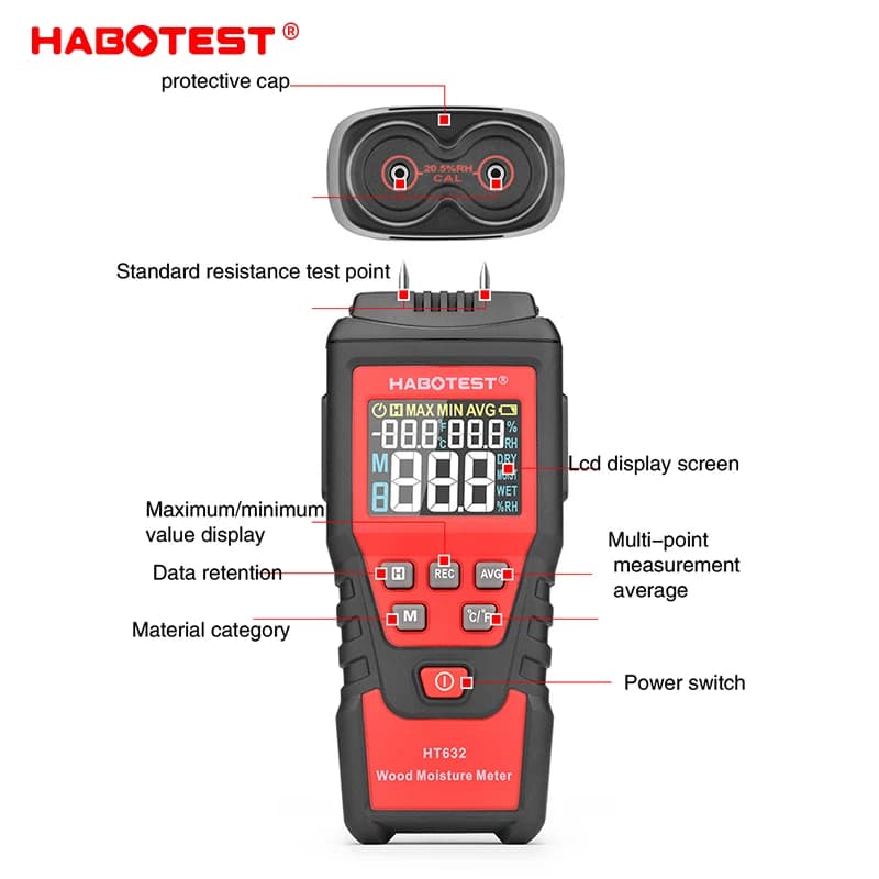Moisture Meter: Two-Pin Hygrometer for Wood, Concrete, Brick & Wall Testing - Thumbnail 3