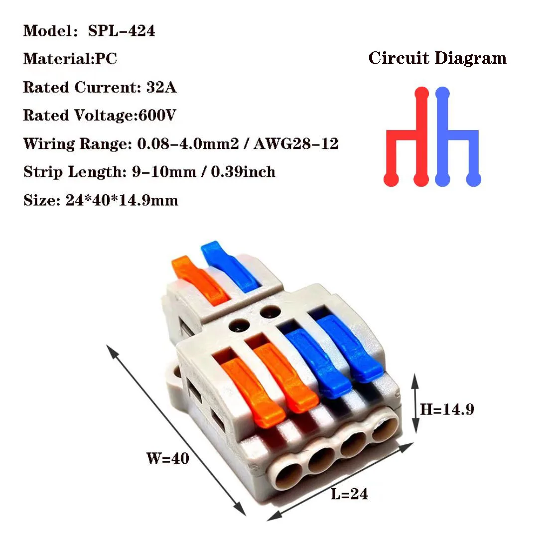 SPL-424 Push-In Terminal Blocks | Quick-Connect Wire Connectors for Fast, Secure Electrical Wiring - Thumbnail 4