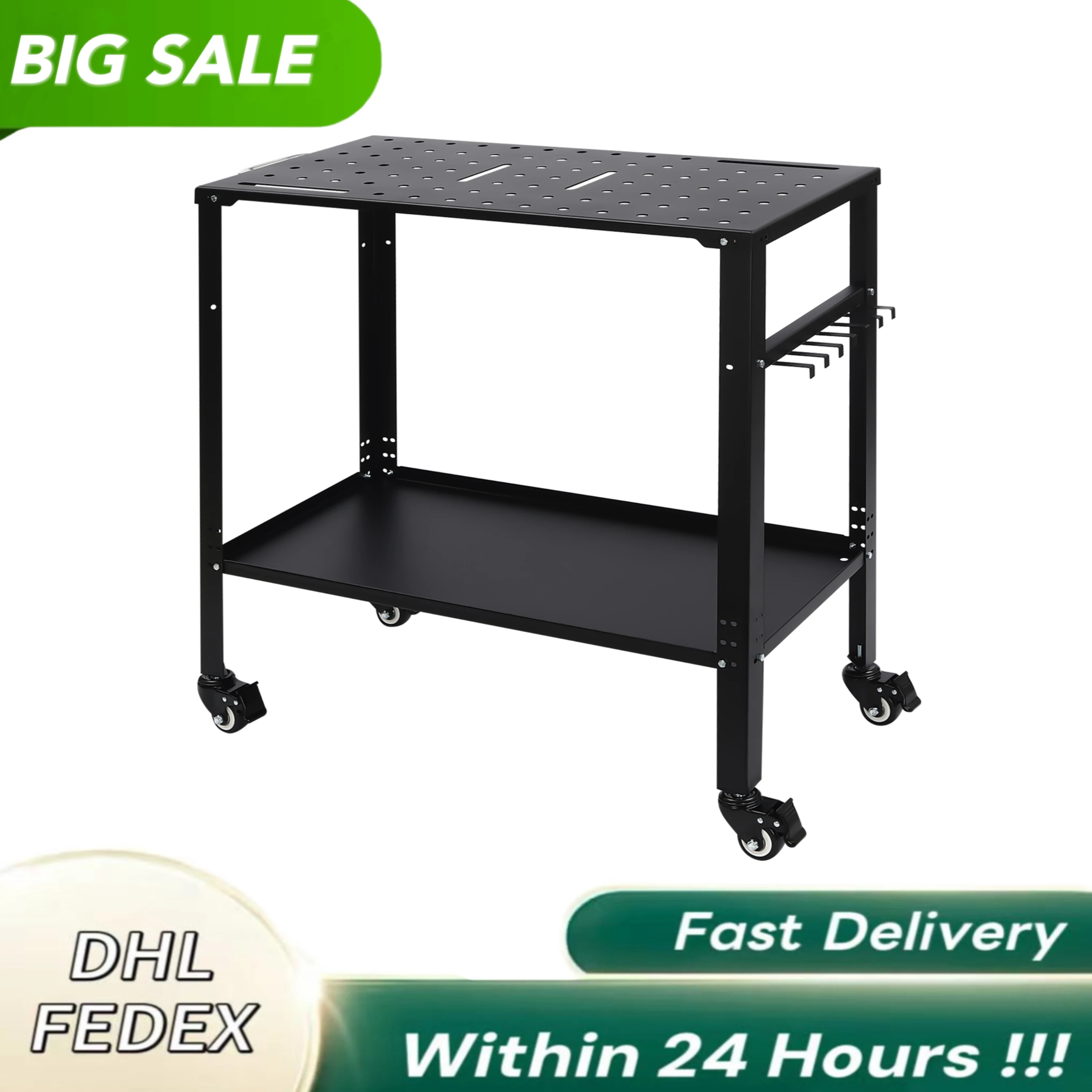 Welding Table with Adjustable Height | 36 x 18 Perforated Steel Top | Portable Workshop Cart - Thumbnail 3