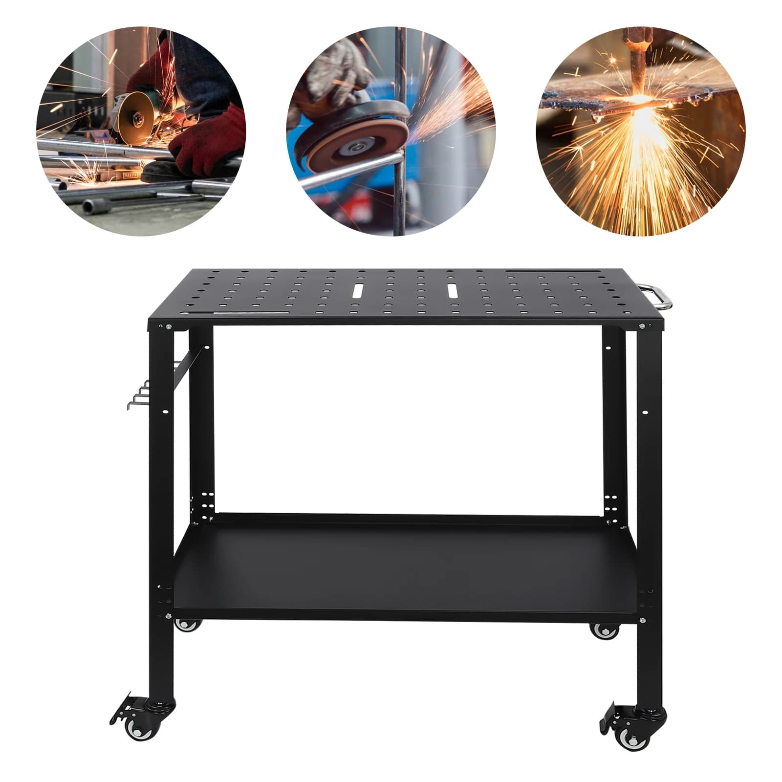 Welding Table with Adjustable Height | 36 x 18 Perforated Steel Top | Portable Workshop Cart - Thumbnail 7