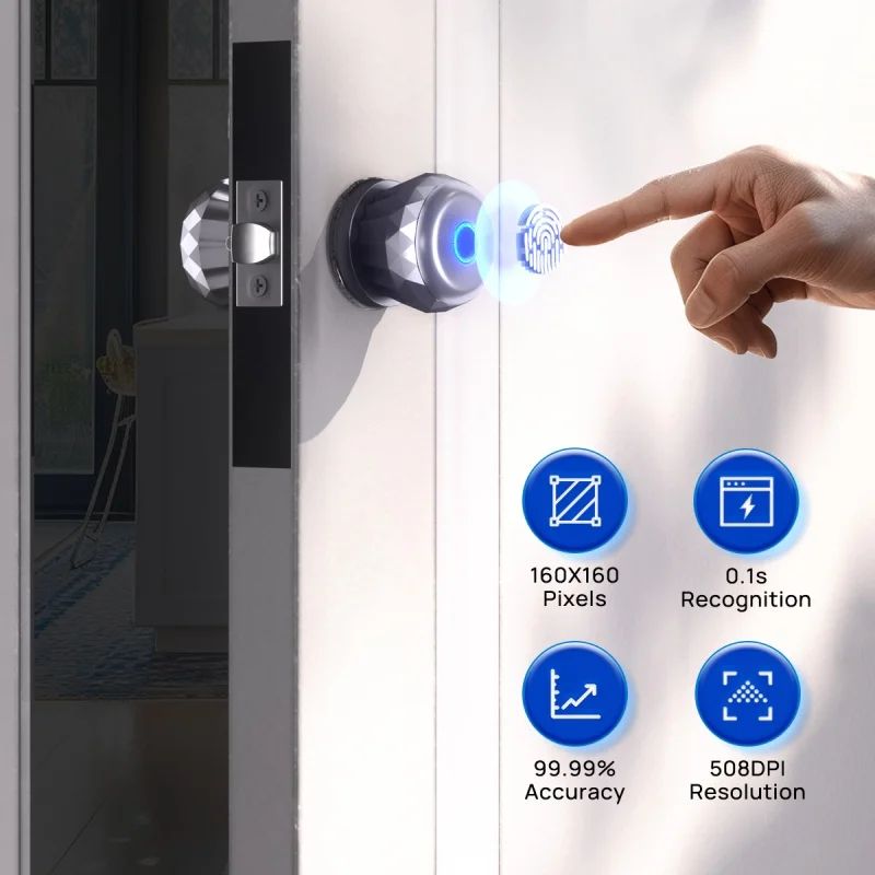 Door Lock | 3-in-1 Fingerprint, APP & Keyless Entry | Type-C Emergency Charging for Bedrooms - Thumbnail 3