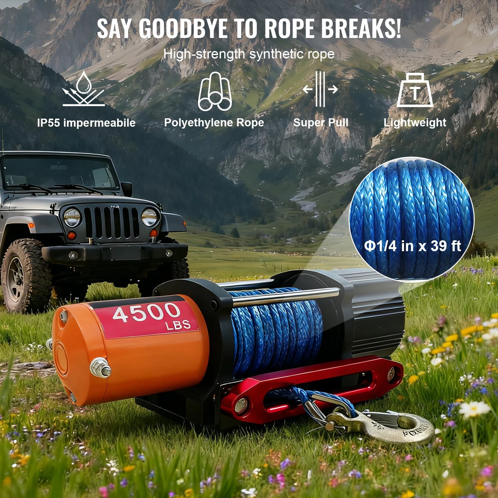 12V Electric Winch | 4500lb Heavy-Duty Towing | Wireless Remote Control for ATV, UTV & Trucks - Thumbnail 4