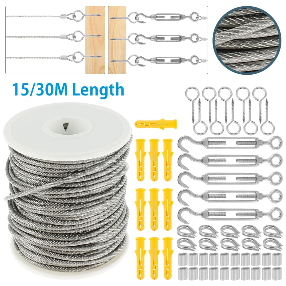 Heavy-Duty Stainless Steel Cable Roll | 30M/15M Garden & Fence Wire | Professional Outdoor Rope - Thumbnail 2