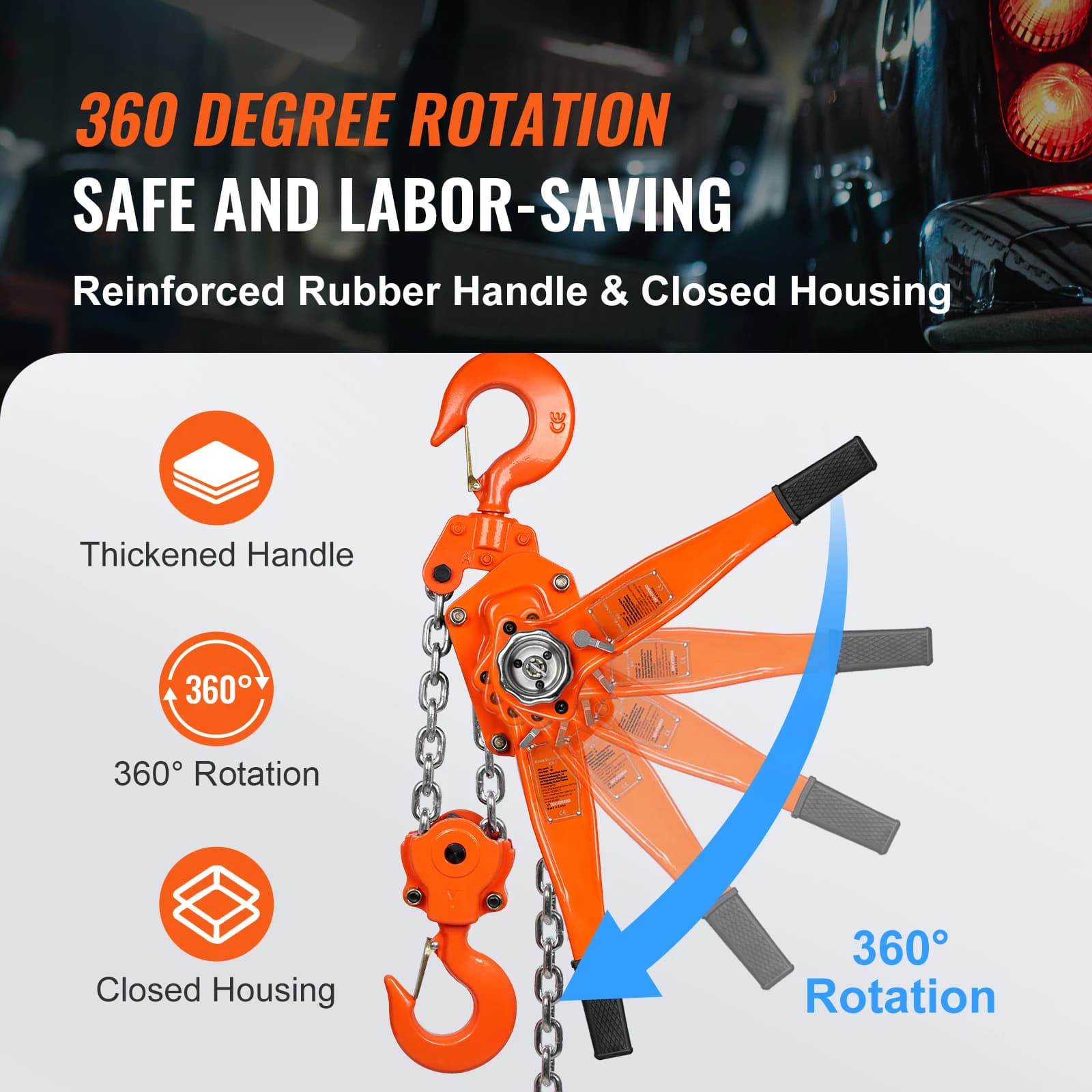 Manual Chain Hoist | G80 Galvanized Steel | 360° Swivel Hook & Double-Pawl Brake - Thumbnail 5