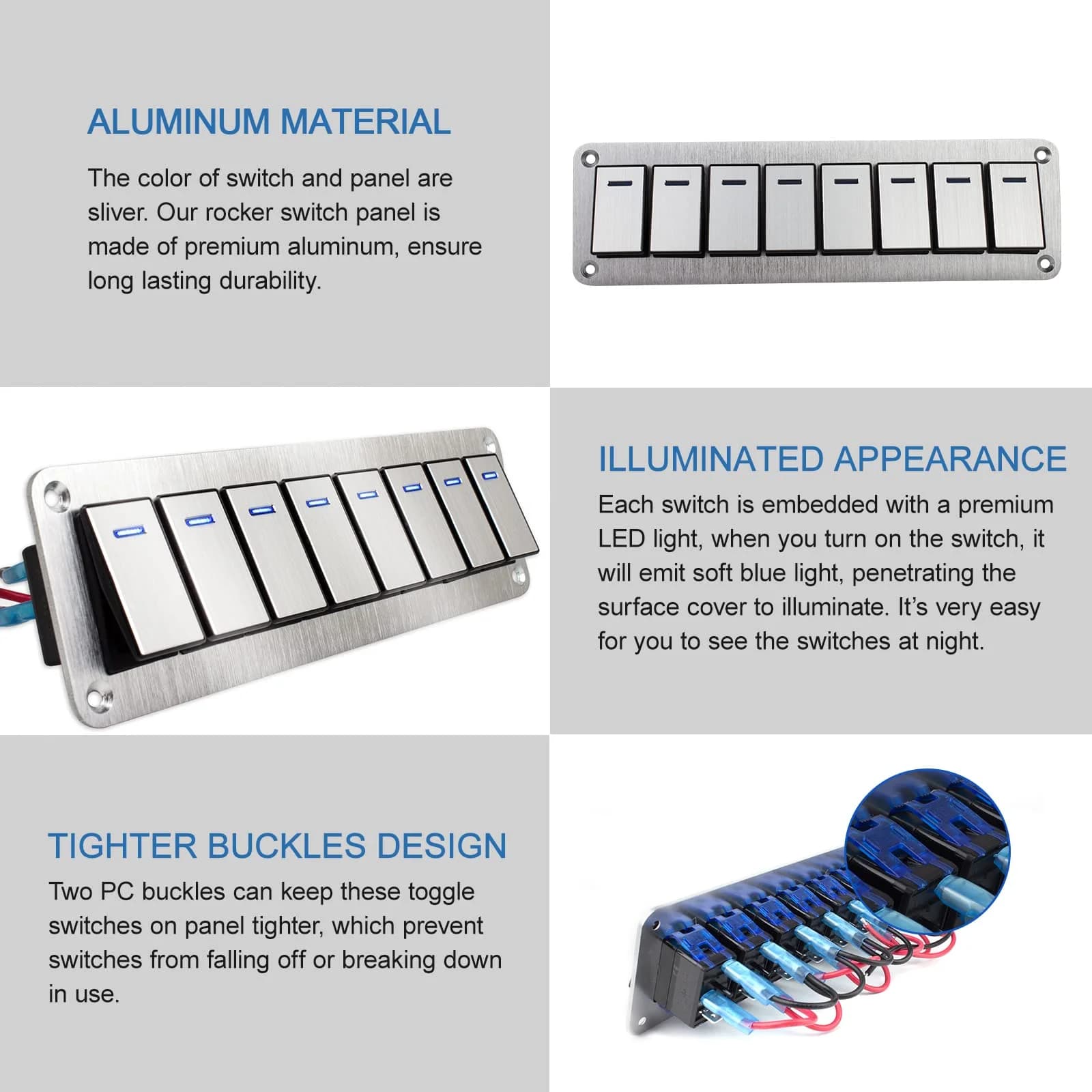 Marine-Grade Rocker Switch Panel | 2-8 Circuit Control | Waterproof Toggle Panel for Boats & RVs - Thumbnail 5