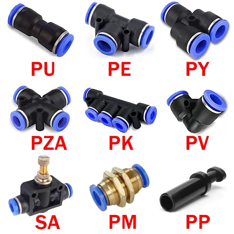 Pneumatic Quick-Connect Fittings Kit | 5-Piece Set | 4-12mm Push-to-Connect Hose Adapters - Thumbnail 2