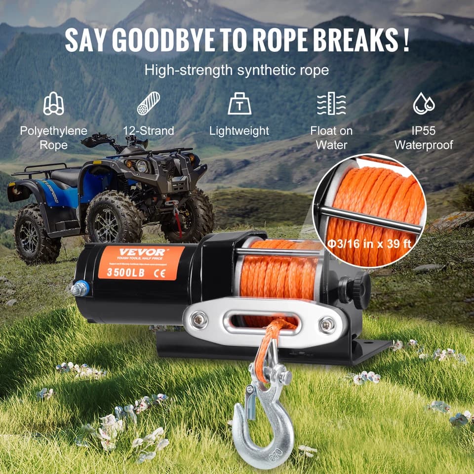 Pallet Truck Winch | 3500 lbs Electric | ATV/UTV Synthetic Rope Kit - Thumbnail 4