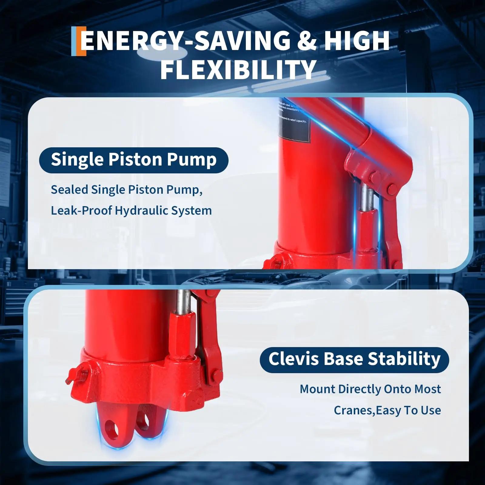 8-Ton Air/Hydraulic Long Ram Jack | Heavy-Duty Engine Hoist Cylinder with Air Pump - Thumbnail 5