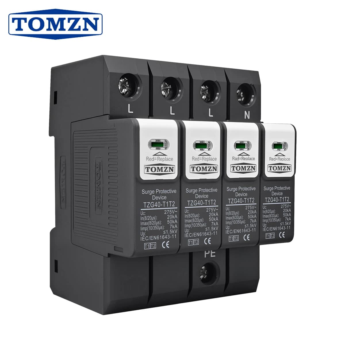 DIN Rail Surge Protector | 4P 20-50kA AC SPD | Type 1 & 2 Combined Protection - Thumbnail 2