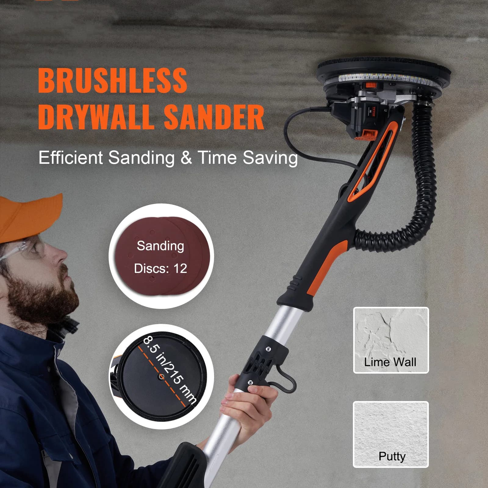 800W Brushless Drywall Sander | 1000-2300RPM Variable Speed | Wall Polishing Grinder - Thumbnail 2