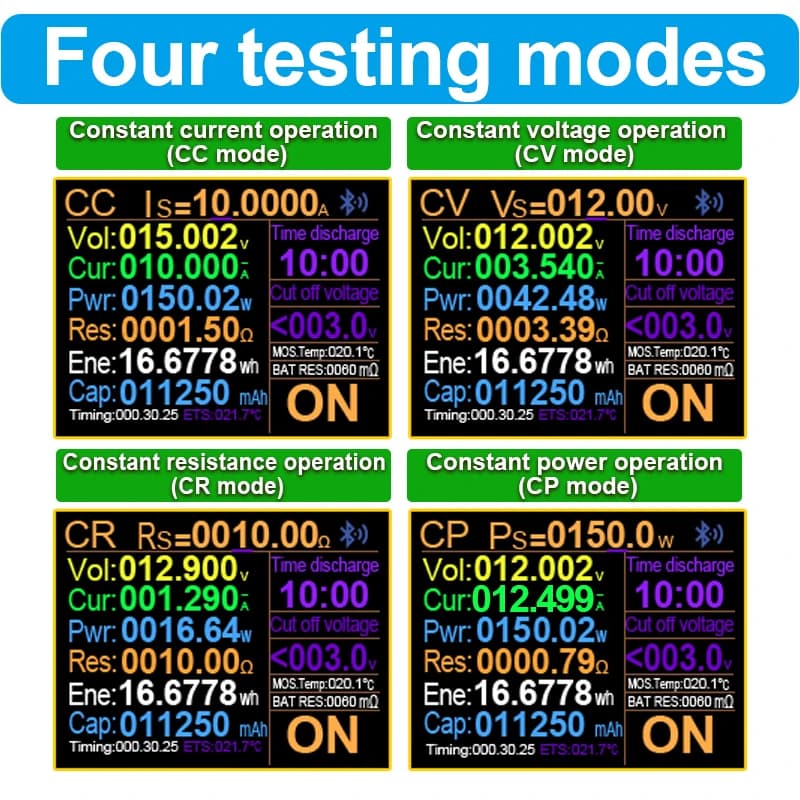 150W Electronic Load Tester | 4-Wire Battery Capacity Analyzer with 2.4 TFT Display - Thumbnail 3