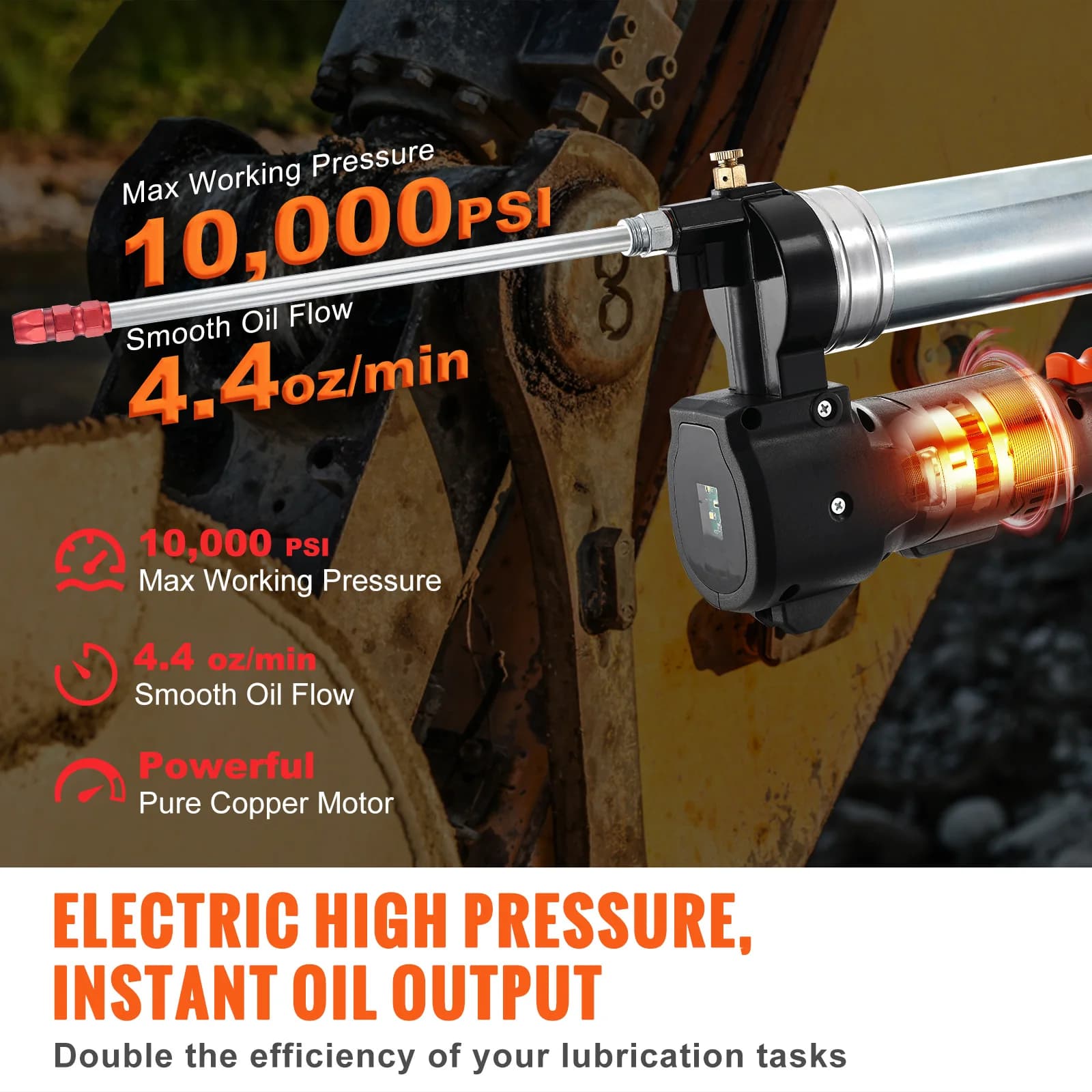20V Cordless Grease Gun Kit | 10,000 PSI High-Pressure | 2-Battery System & Charger - Thumbnail 3