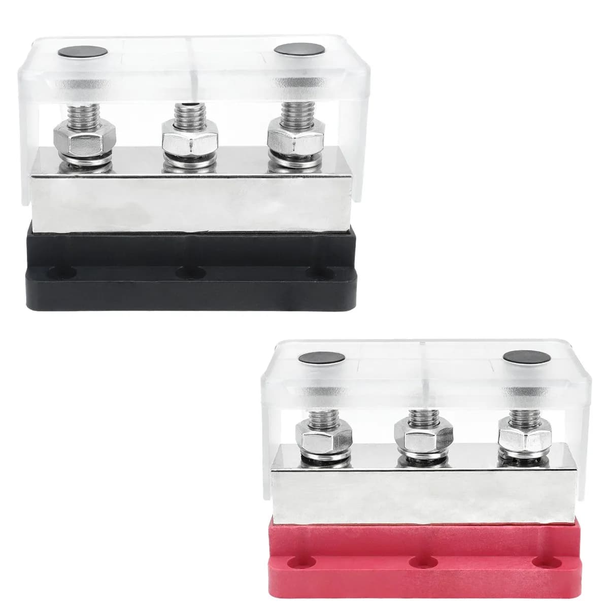 Yachts High Current 600A bus bar with four nickel-plated copper studs for secure power distribution in electrical systems.