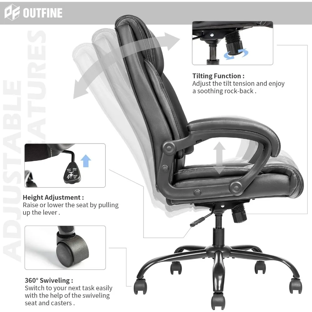 Office Chair | 5-Year Hydrolysis-Resistant Leather | Spring Cushion Ergonomic Desk Computer Chair - Thumbnail 6