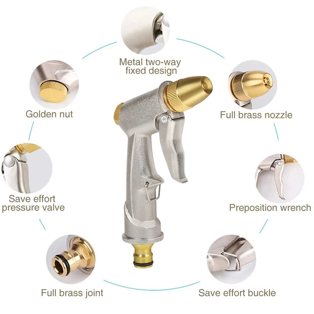 High Pressure Water Gun | Adjustable Metal Sprayer | Yard & Garden Watering Tool - Thumbnail 5