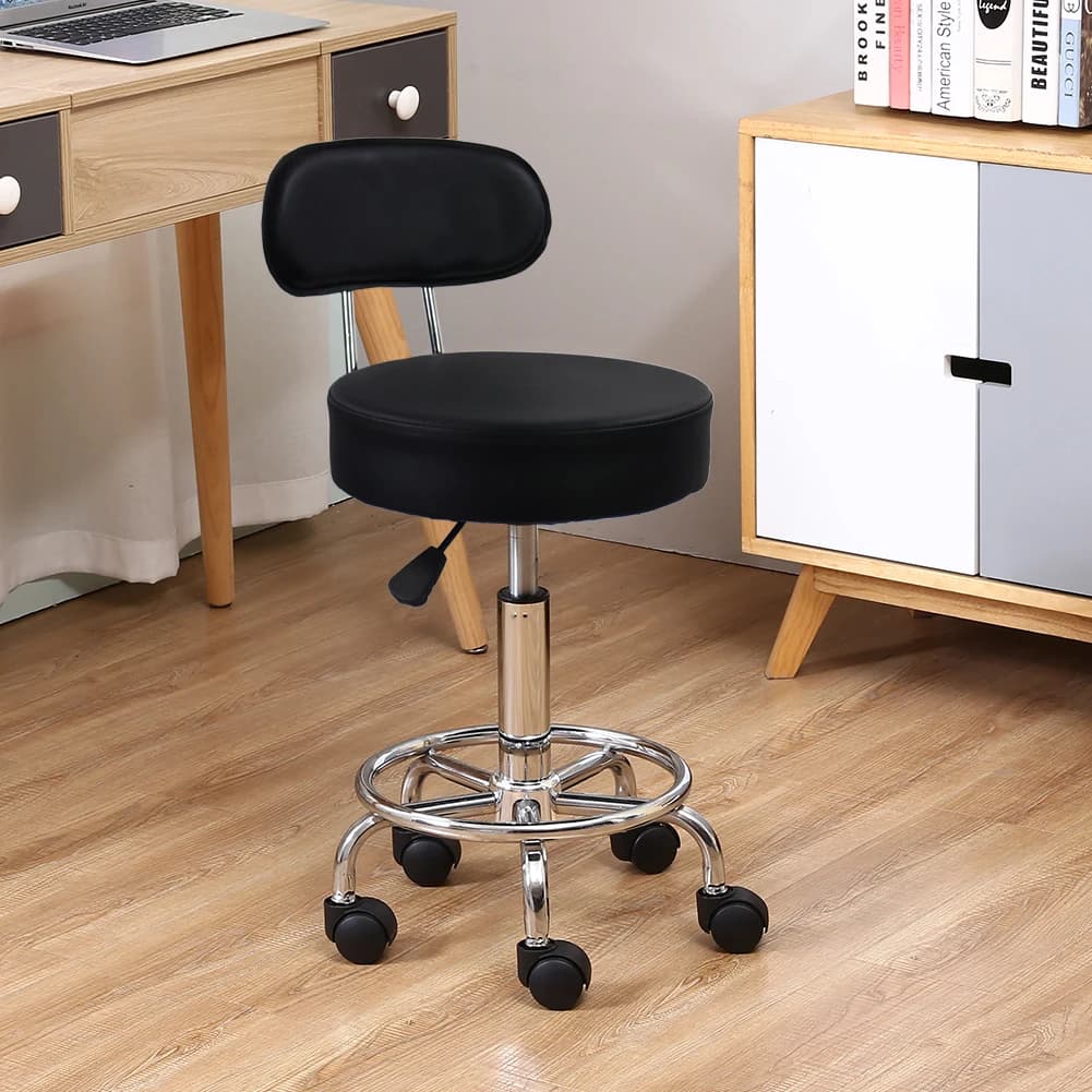 Rolling Stool | PU Leather Drafting Chair with Footrest | Home Office & Computer Task Chair - Thumbnail 5