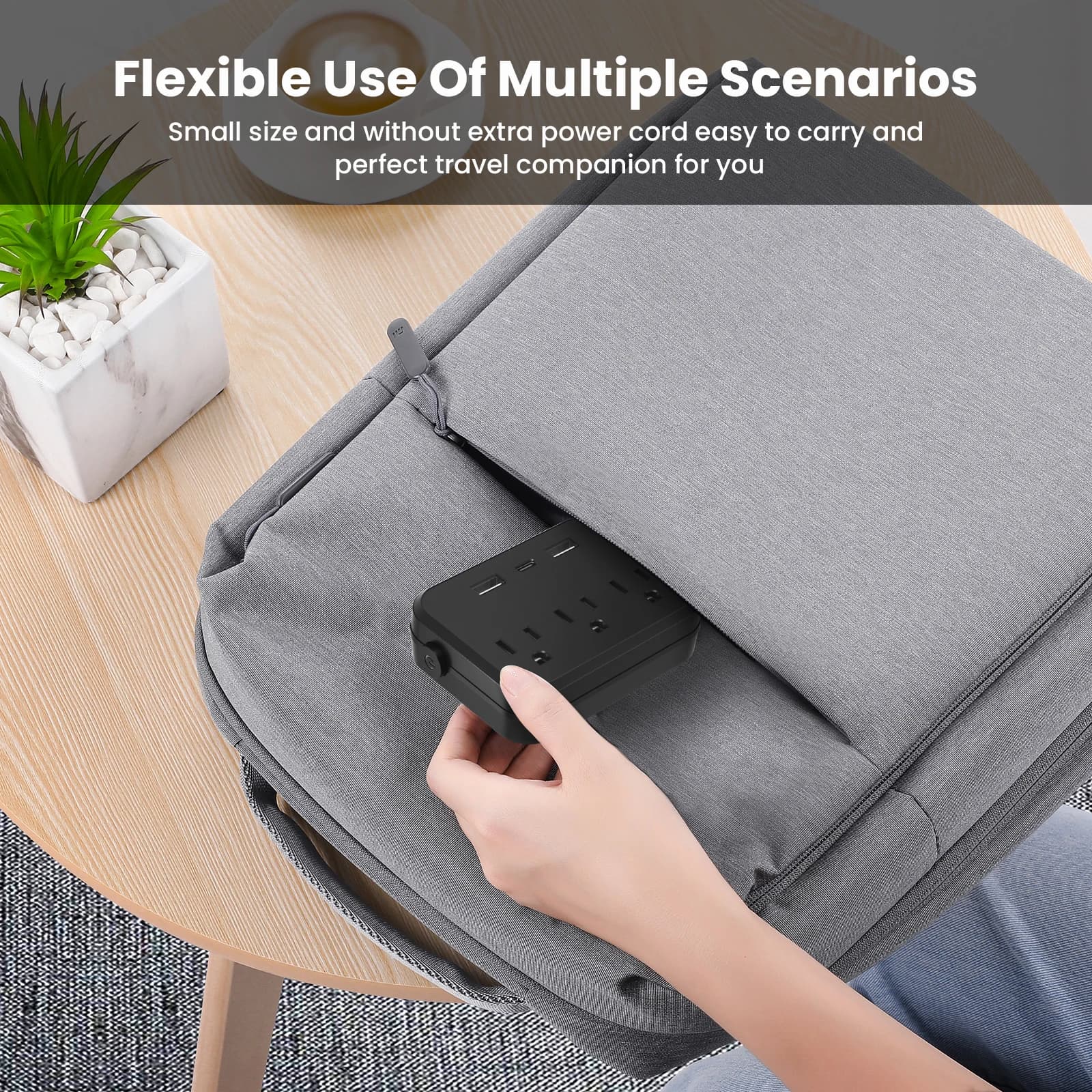 6-in-1 Power Strip with Surge Protection | 3 AC Outlets & 3 USB Ports | Portable Travel Charging Hub - Thumbnail 4