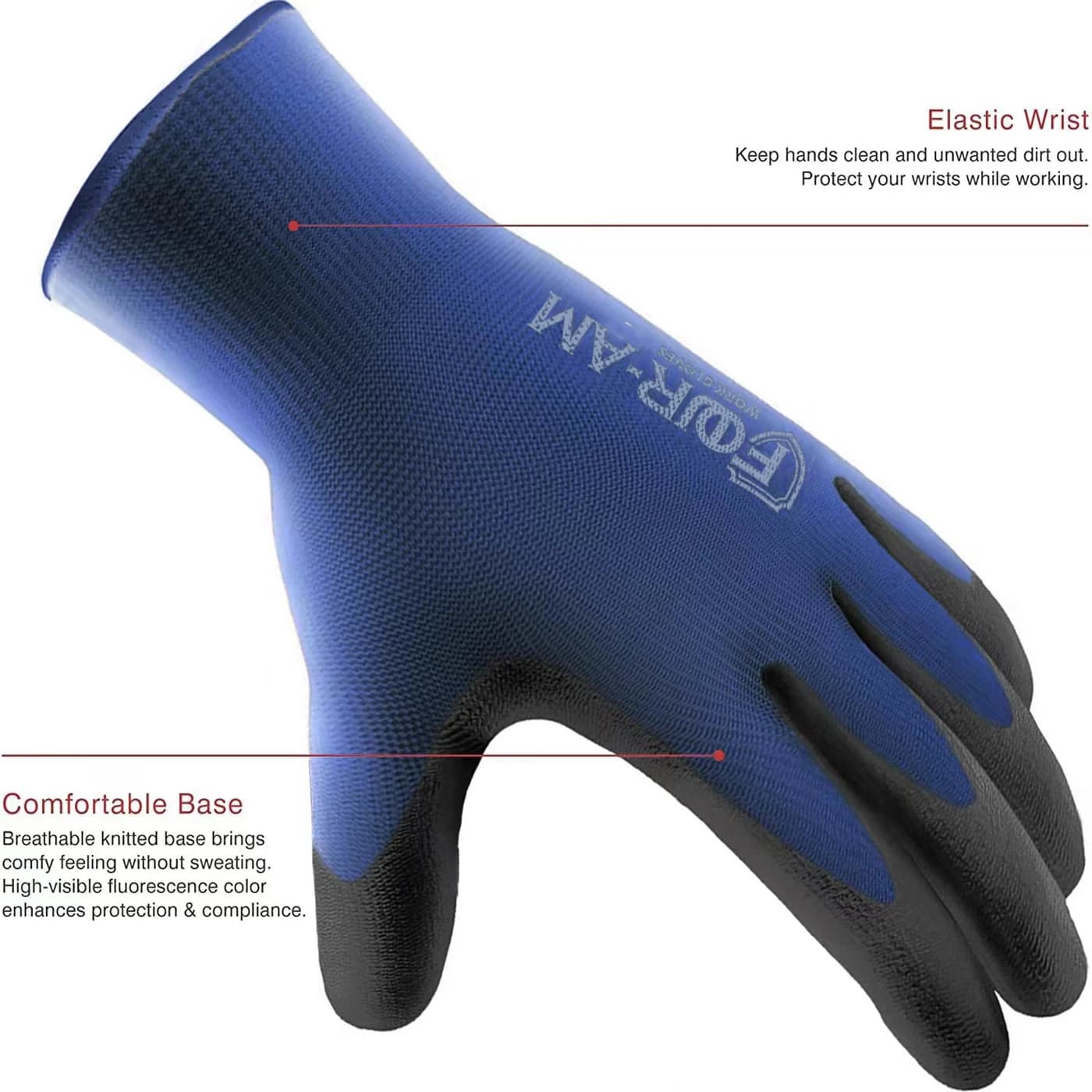 12-Pair PU Coated Work Gloves | Ultra-Thin Grip & Knit Wrist | Nylon Shell Safety Gloves - Thumbnail 2