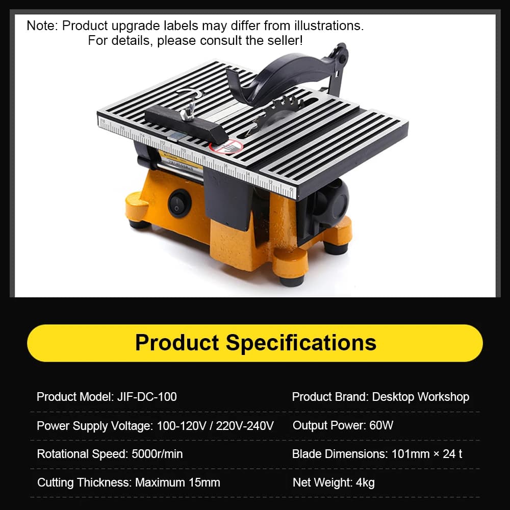 60W Mini Table Saw | Precision Miter Cuts for Wood & Metal | 3-Blade System - Thumbnail 4