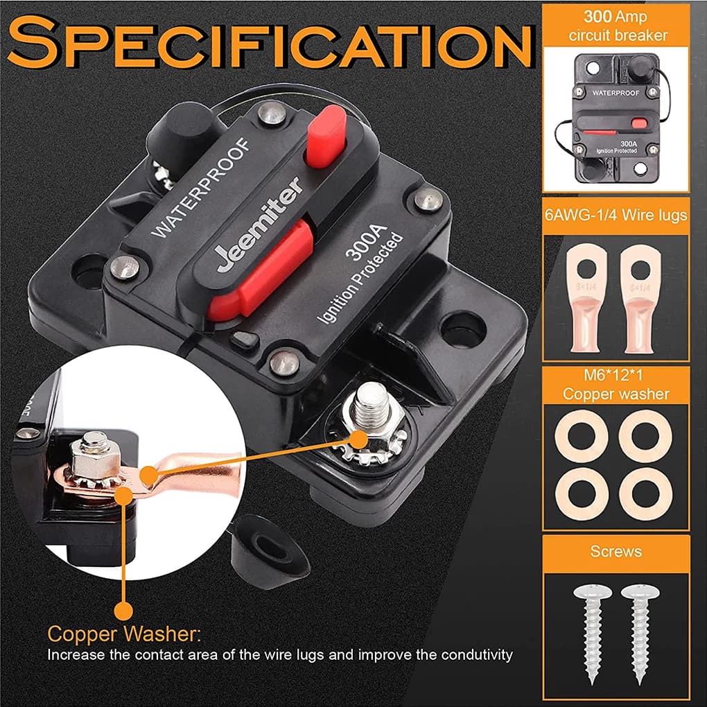 Heavy-Duty Marine & Automotive Circuit Breaker | 30A-300A Range | Waterproof Reset Fuse - Thumbnail 2