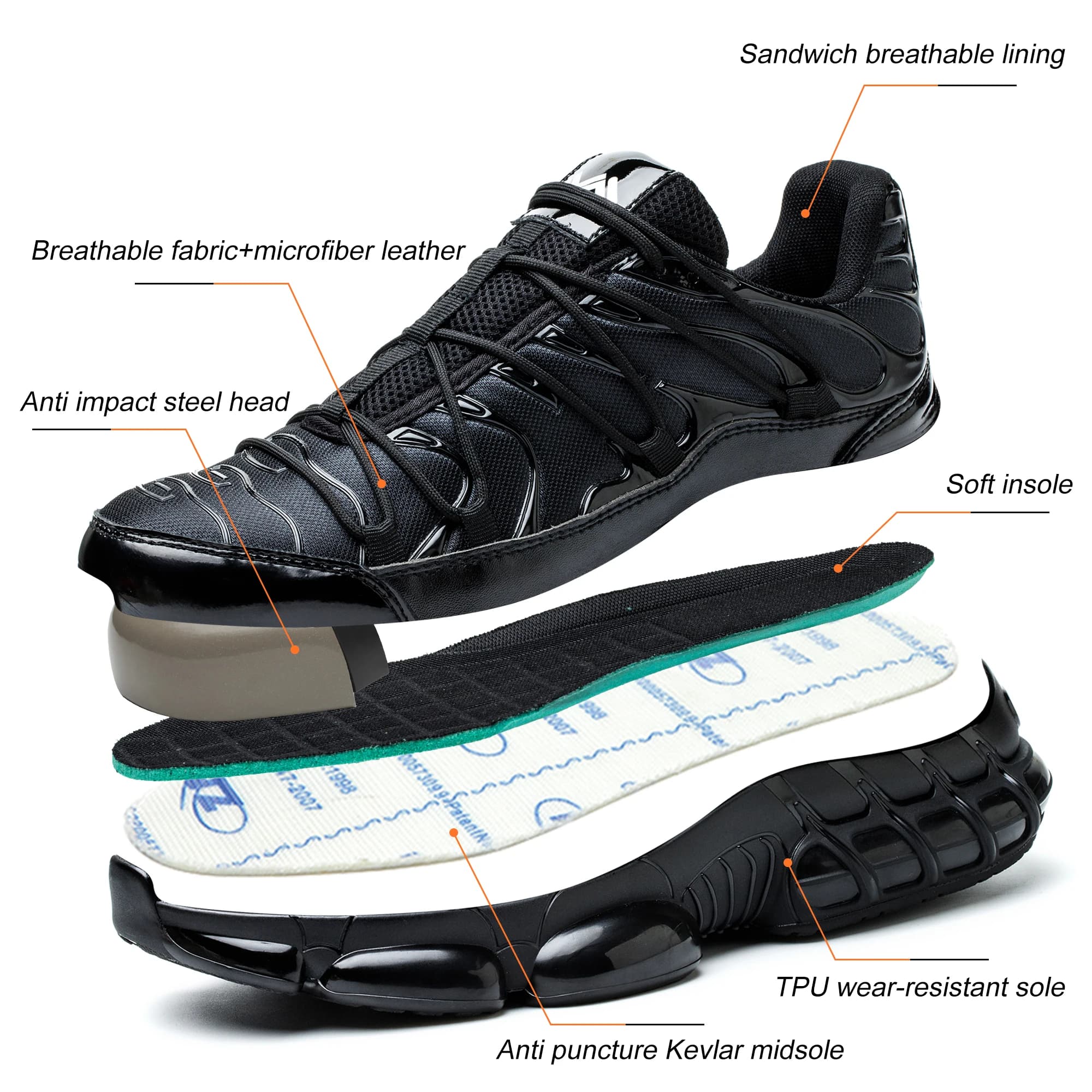 Grade Safety Shoes | Puncture-Proof Steel Toe | Heavy-Duty Men's Work Sneakers - Thumbnail 4