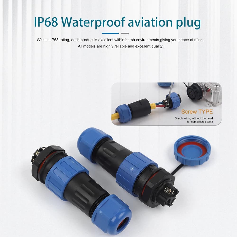 SP20/LP20 Series IP68 Waterproof Aviation Connector | Screw-Lock Nut | Heavy-Duty Outdoor Cable Plug - Thumbnail 2