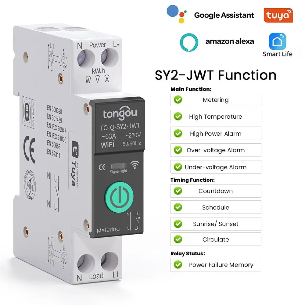 Smart Circuit Breaker with Energy Monitoring | 50A/63A DIN Rail | Remote Control via App - Thumbnail 5