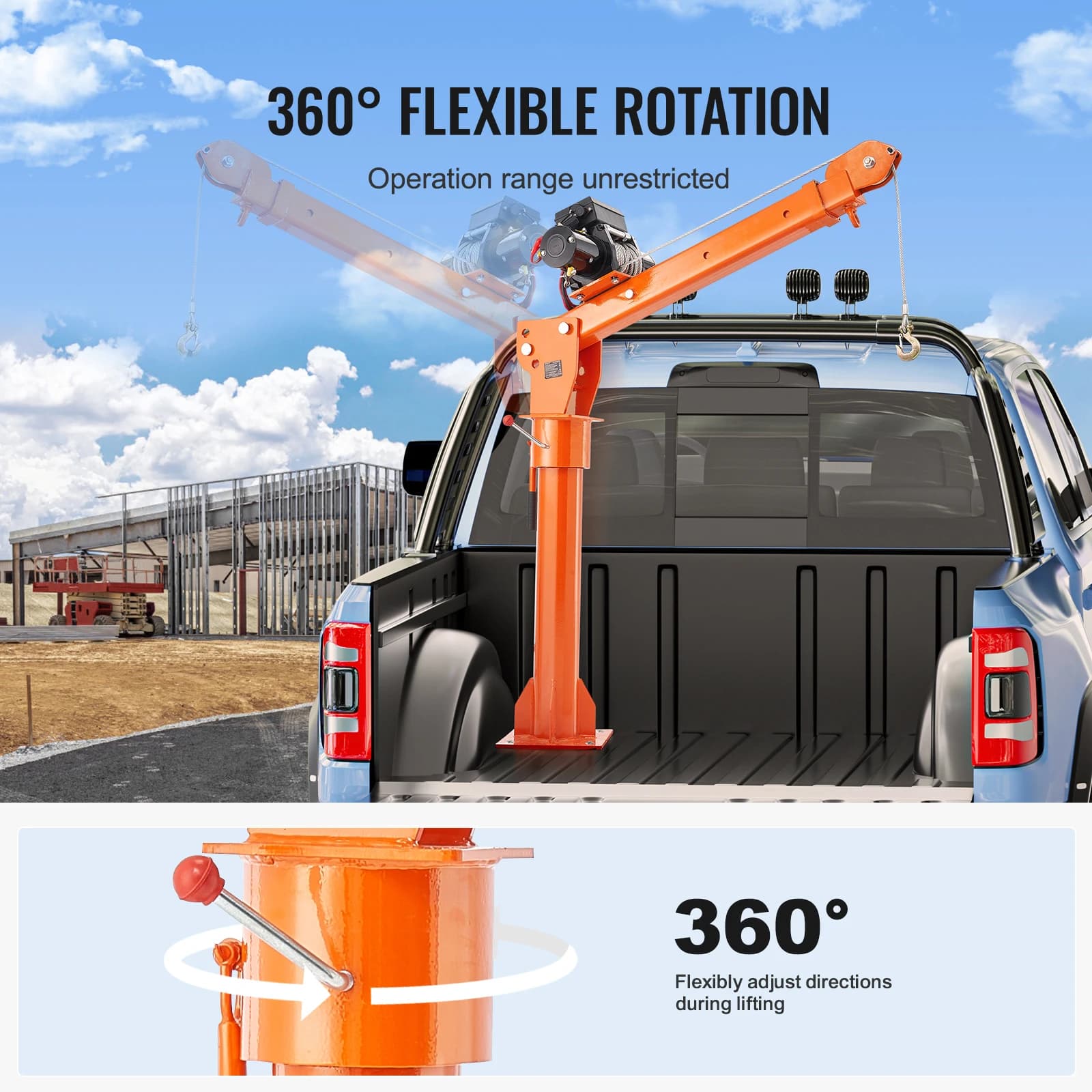2200lb Electric Hoist Crane | 360° Swivel Folding Jib with 6000lb Winch for Heavy-Duty Lifting - Thumbnail 5