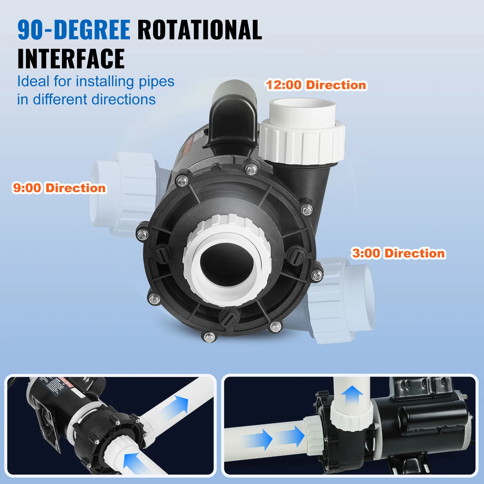SucceBuy 2 Speed SPA Pump 48/56-Frame AC 110-120V SPA 1.5HP/3HP/4HP High Speed 2'' Port 90° Rotational Interface for Hot Tub - Thumbnail 5