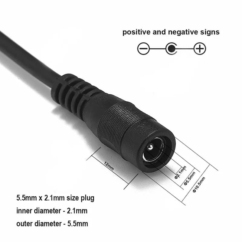 2.1x5.5mm DC Power Extension Cable | 12V 2-Pin Pigtail Connector for LED & Camera - Thumbnail 4