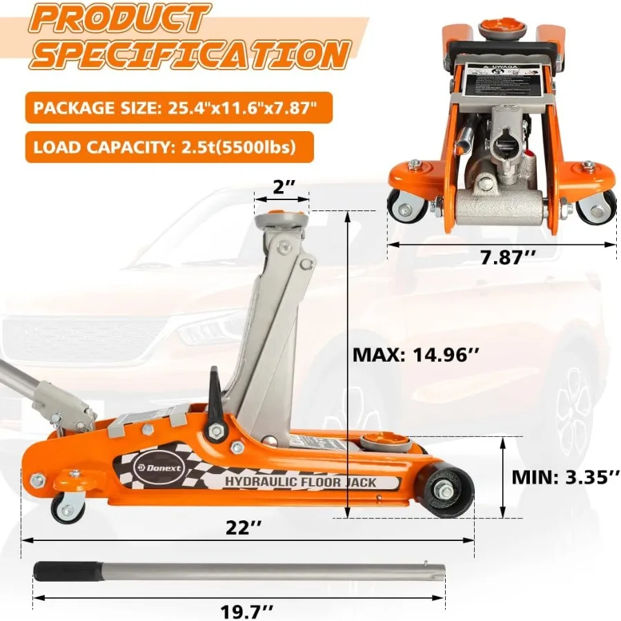 2.5-Ton Low-Profile Floor Jack | Hydraulic Lift for Automotive Repair & Maintenance - Thumbnail 2