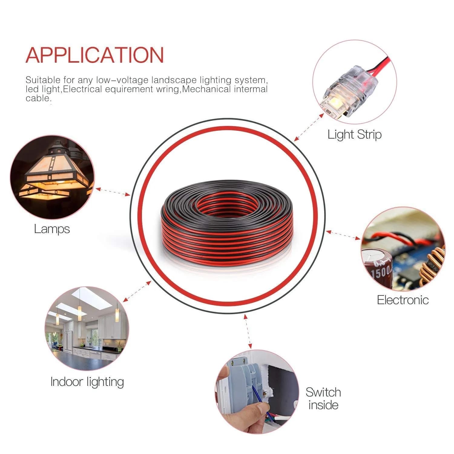 12V LED Strip Extension Cable | 18-22 AWG Copper Wire | 5M to 100M Red/Black Power Cord - Thumbnail 6