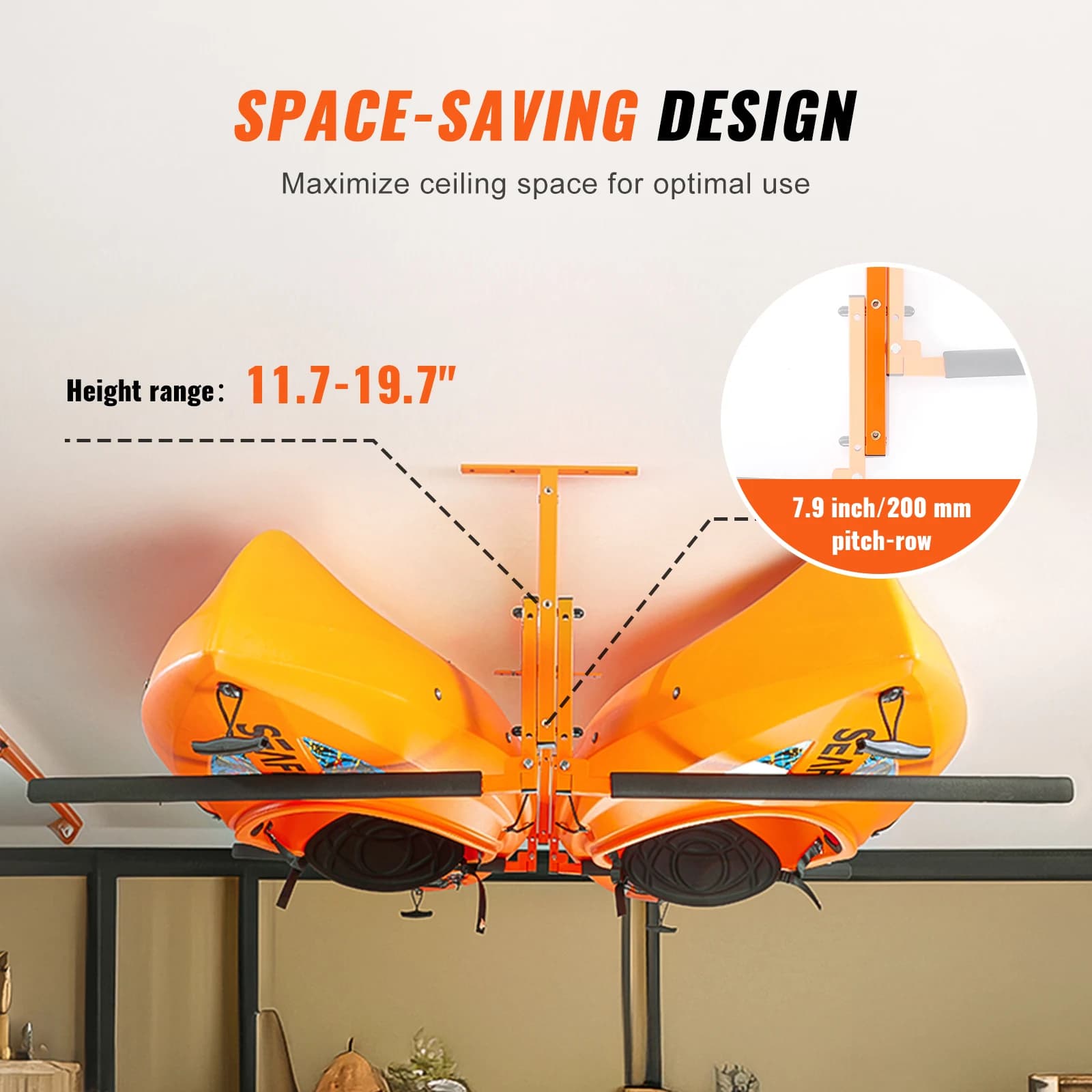 Kayak & SUP Ceiling Storage Rack | Dual-Boat Overhead Holder | Adjustable Height - Thumbnail 3